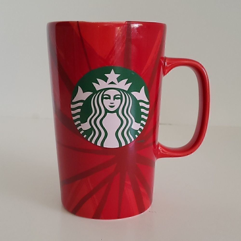 Starbucks 2014 Christmas Red Floral Poinsettia Coffee Mug 16 oz Holiday